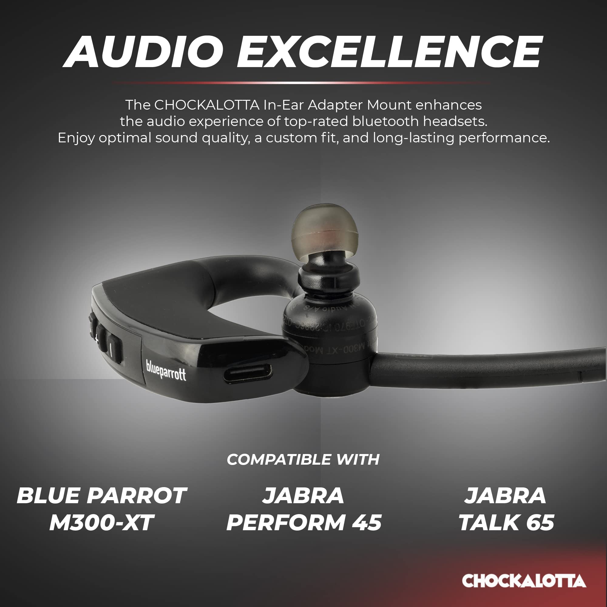 Chockalotta Eartip Adapter Compatible With Blue Parrot M300 Xt/Jabra Perform 45 / Jabra Talk 65 Headsets (Includes Adapter + Set Of Multi Size Premium Silicone Eartips)